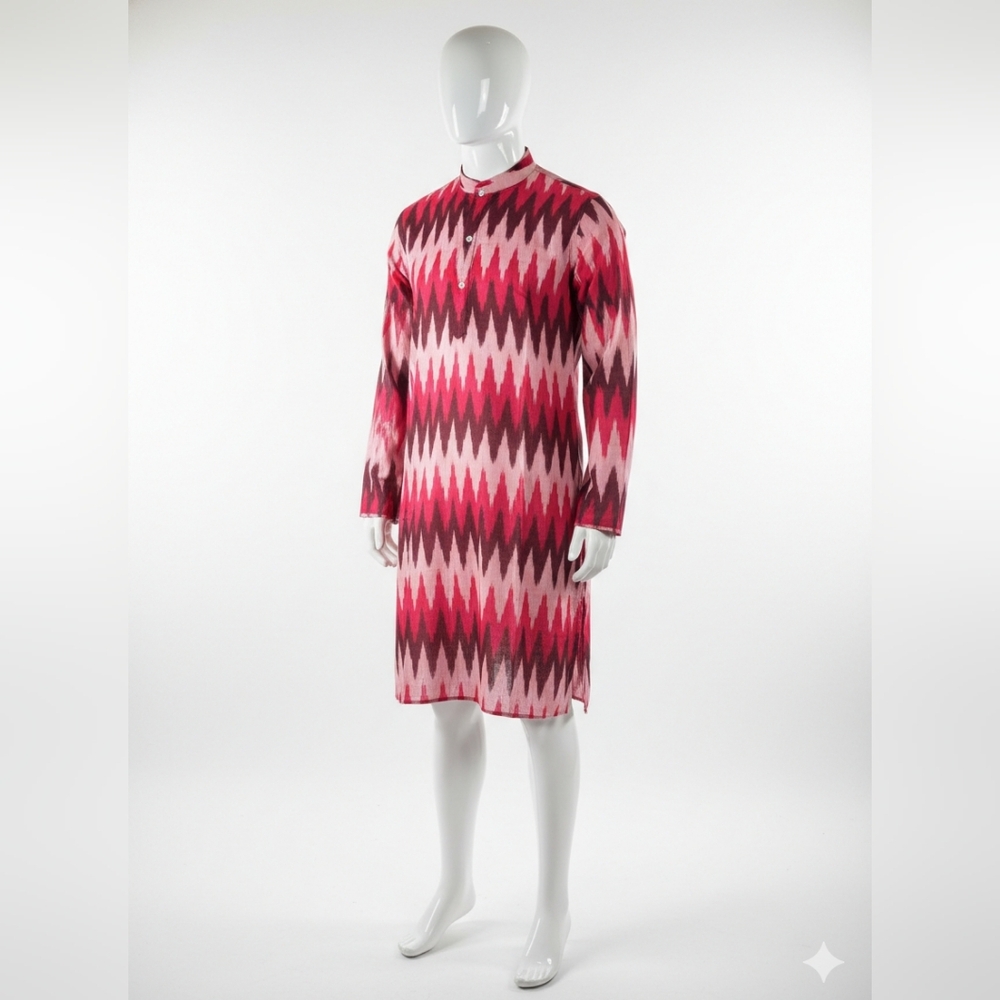 New Handmade ikkat long sleeve casual cotton kurtas for men xl/3xl